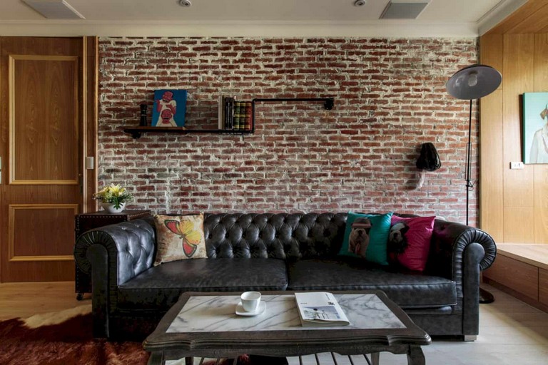 9+ Awesome Vintage Interior with Original Brick and Green Retro Wall of Old Apartment